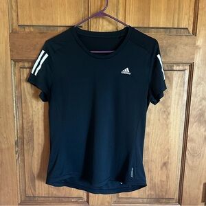 adidas Black Women’s Short-Sleeve Performance Tee with White Stripes